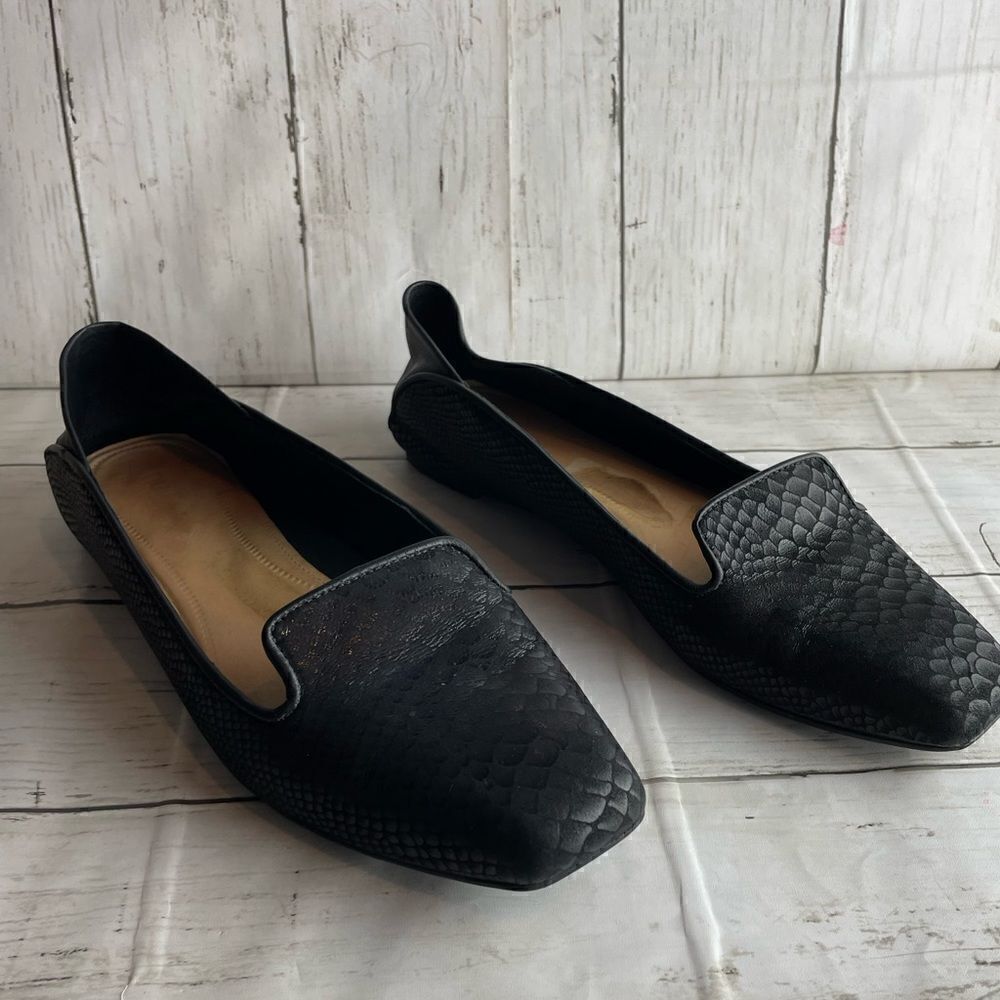 Nature Addington Snake Embossed Leather Flats Black 7.5